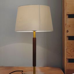 Fos Lighting White & Brown Wooden Table Lamp With Fabric Shade-12