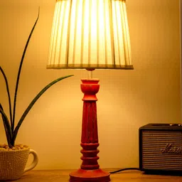 green girgit Pink & White Pleated Wooden Pillar Table Lamp-picture-50