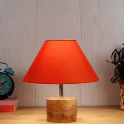 Devansh Orange Solid Cotton Frustum Shade Table Lamp & Wooden Base-26