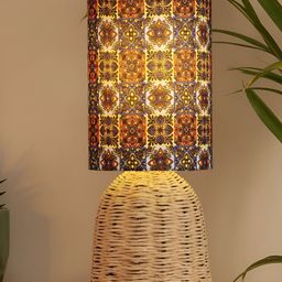 Decazone Blue & Red Printed Cotton Cylindrical Shaped Table Lamp-26