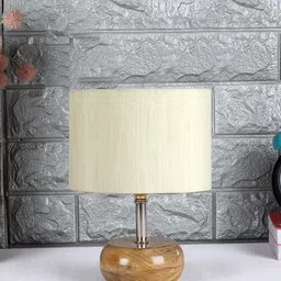 Devansh Off White & Brown Solid Table Lamp with Cotton Shade-7