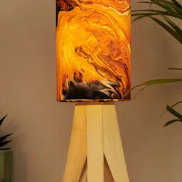 Decazone Orange & Beige Abstract Printed Cotton Cylindrical Shaped Table Lamp-37