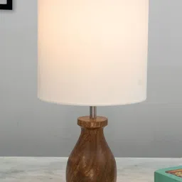 Homesake Dovel Pot White & Brown Wooden Modern Table Lamp With Lampshade-image-99