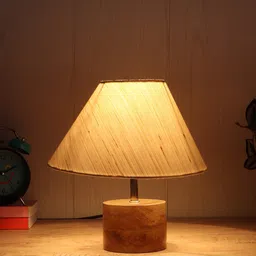 Devansh Off-White Wooden Table Lamp With Cotton Shade-41