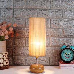 Devansh Beige Wood Table Lamp with Bamboo Shade-29