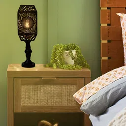 MFD HOME FURNISHING Black Metal Contemporary Cylindrical Shaped Table Lamp with Bulb-12