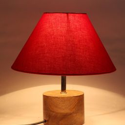 Devansh Red Wood Table Lamp with Cotton Shade-24