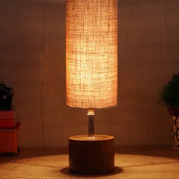 Devansh Beige Wooden Cylindrical Contemporary Table Lamp-13