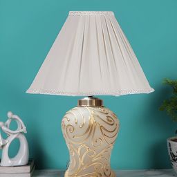 Devansh Off White Textured Glass Traditional Frusturical Shaped Table Lamp-3