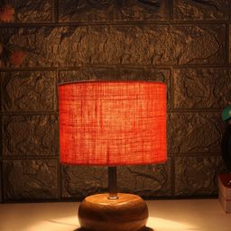 Devansh Orange Coloured Wood Table Lamp with Jute Shade-54