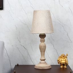 TU CASA Beige Wooden Frustum Shaped Table Lamp-14