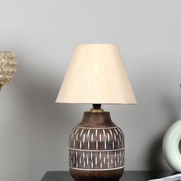 TU CASA Brown & Cream Wooden Frustum Shaped Table Lamp-image-38