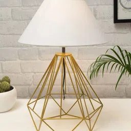 Homesake White & Gold-Colored Solid Shade Table Lamp-image-86