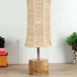 Devansh Beige & Brown Damru Table Lamp with Bamboo Shade-15