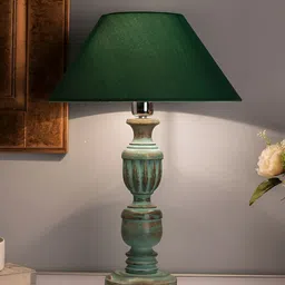 Homesake Green Wood Industrial Cylindrical Shaped Table Lamp with Bulb-6
