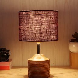 Devansh Brown Wood Table Lamp with Jute Shade-54