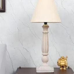 TU CASA Beige Wooden Cylindrical Shaped Table Lamp-11
