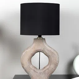TU CASA Beige & Black Wooden Cylinder Shaped Table Lamp-image-34