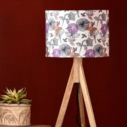 green girgit Brown & White Floral Print Gardenia Trio Wooden Table Lamp-picture-14