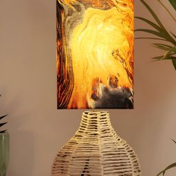 Decazone Yellow & Beige Printed Cotton Cylindrical Shaped Table Lamp-17
