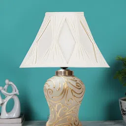 Devansh Off White Textured Glass Traditional Frusturical Shaped Table Lamp-9