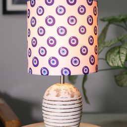 Homesake White & Blue Turkish Evil Eye Printed Table Lamp With Wooden Base-image-88