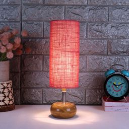 Devansh Rose Pink Wooden Table Lamp With Jute Shade-14