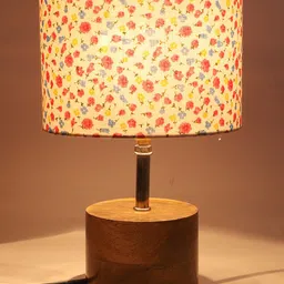 Devansh Brown Wood Table Lamp with Cotton Shade-25