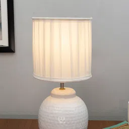Homesake White Hammered Matte Finish Metal Antique Table Lamp With Pleated Shade-37