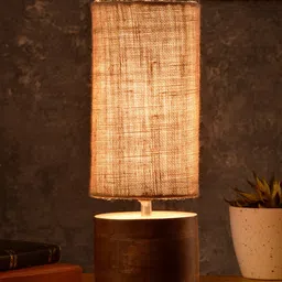 green girgit Brown Wooden Log Table Lamp with Jute Shade-1