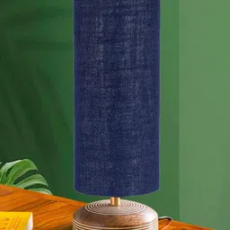 Devansh Blue Cylindrical Shaped Wooden Table Lamp-5