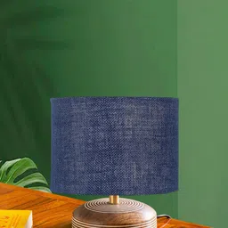 Devansh Blue & Brown Cylinder Shaped Traditional Cotton Shade Table Lamp-image-33