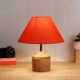 Devansh Orange Wood Table Lamp with Cotton Shade image 3