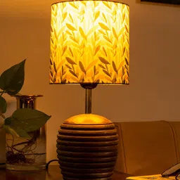 green girgit Yellow & Brown Printed Wooden Table Lamp With Printed Shade image 5