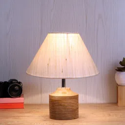 Devansh Off-White Wood Table Lamp with Cotton Shade image 4