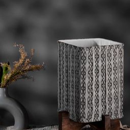 green girgit Grey & Brown Wooden Table Lamp With Pleated & Chain Printed Soft Shade image 4