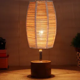 Devansh Wood Table Lamp with Dholak Bamboo Shade image 2