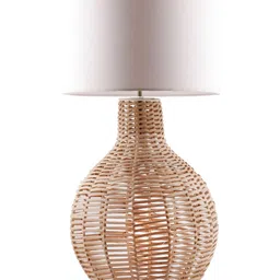 Decazone White Wooden Cylindrical Shaped Table Lamp with Adjustable Cord image 3