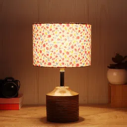 Devansh Brown Wood Table Lamp with Multicoloured Cotton Shade image 2