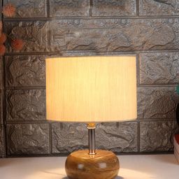 Devansh Off White & Brown Solid Table Lamp with Cotton Shade image 3