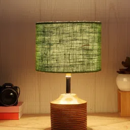 Devansh Green Wood Table Lamp with Jute Shade image 2