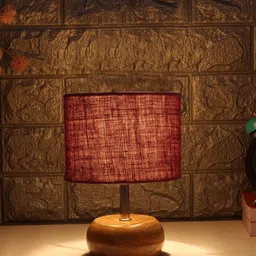 Devansh Maroon Wood Table Lamp with Jute Shade image 5
