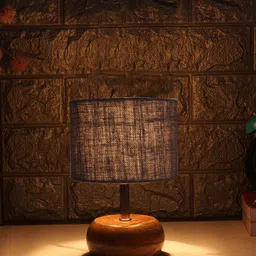 Devansh Grey & Brown Wood Table Lamp with Shade image 3