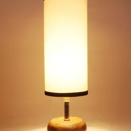 Devansh White & Brown Wood Table Lamp with Bamboo Shade image 4