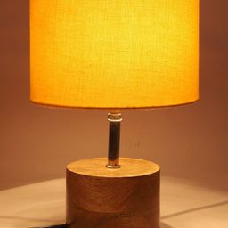 Devansh Yellow Wooden Table Lamp With Cotton Shade image 2