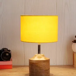 Devansh Yellow Wood Table Lamp with Cotton Shade image 2