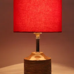 Devansh Red Wood Table Lamp with Cotton Shade image 4