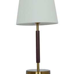 Fos Lighting White & Brown Wooden Table Lamp With Fabric Shade image 4