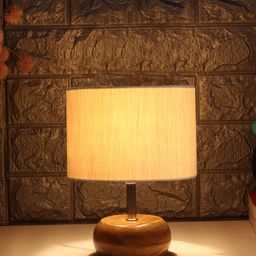 Devansh Off White & Brown Solid Table Lamp with Cotton Shade image 4
