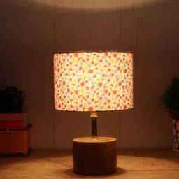 Devansh Brown Wood Table Lamp with Cotton Shade image 3